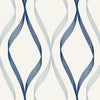 Malibu Wave Ogee Wallpaper - Contemporary Geometric - Celtic Blue & Dewdrop | Malibu Wallpaper