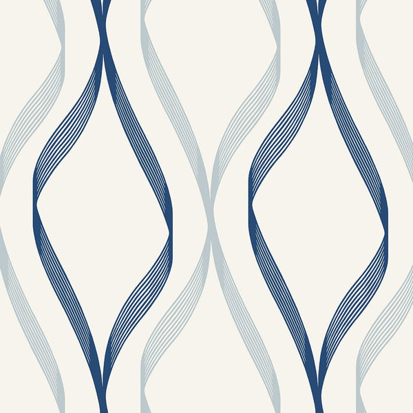 Malibu Wave Ogee Wallpaper - Contemporary Geometric - Celtic Blue & Dewdrop | Malibu Wallpaper