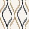 Malibu Wave Ogee Wallpaper - Contemporary Geometric - Metallic Gold & Ebony | Malibu Wallpaper