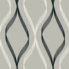 Malibu Wave Ogee Wallpaper - Contemporary Geometric - Fog Grey & Ebony | Malibu Wallpaper