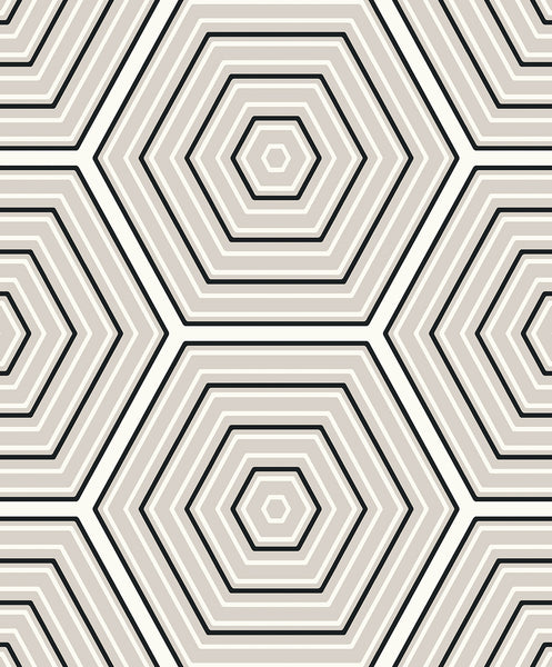 Malibu Hex Topography Wallpaper - Contemporary Geometric - Cove Grey & Ebony | Malibu Wallpaper