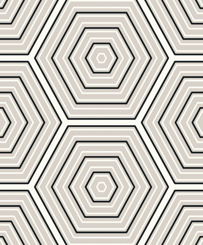 Malibu Hex Topography Wallpaper - Contemporary Geometric - Cove Grey & Ebony | Malibu Wallpaper