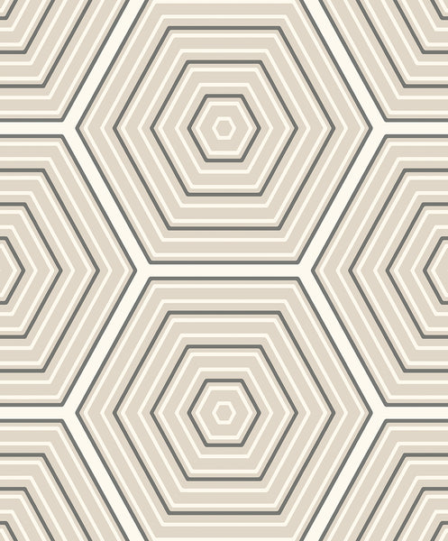 Malibu Hex Topography Wallpaper - Contemporary Geometric - Lunar Rock & Argos Grey | Malibu Wallpaper