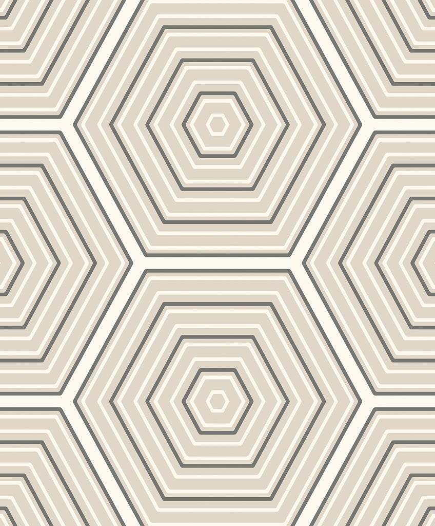 Malibu Hex Topography Wallpaper - Contemporary Geometric - Lunar Rock & Argos Grey | Malibu Wallpaper
