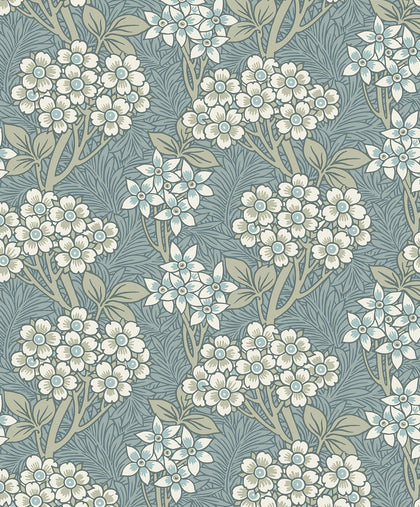 Floral Vine Vintage Floral - Stream Blue & Sage | Architectural Wallcoverings