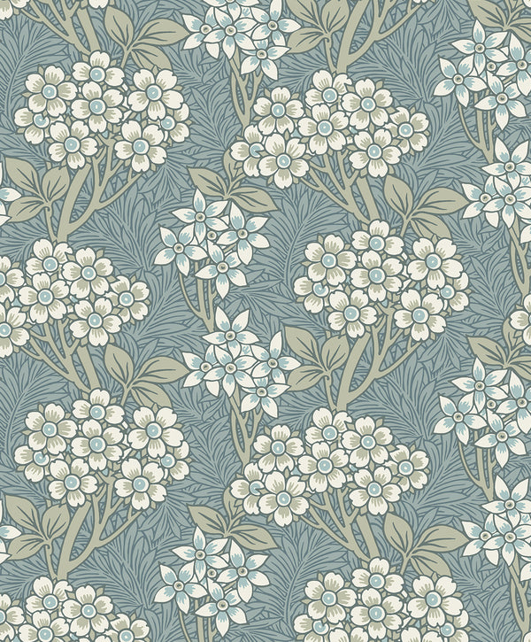 Floral Vine Vintage Floral - Stream Blue & Sage | Architectural Wallcoverings
