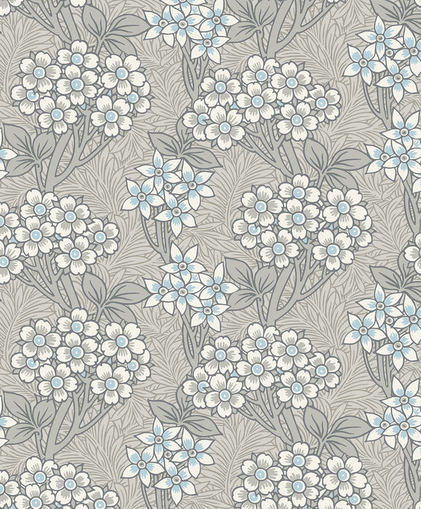 Floral Vine Vintage Floral - Daydream Grey & Carolina Blue | Architectural Wallcoverings