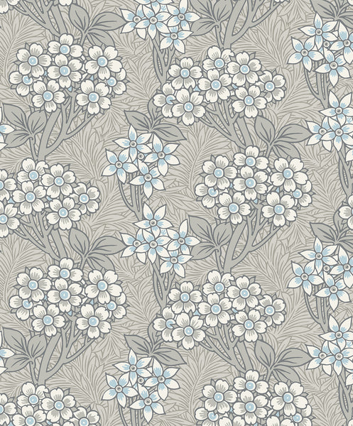 Malibu Floral Vine Wallpaper - Vintage Floral - Daydream Grey & Carolina Blue | Malibu Wallpaper