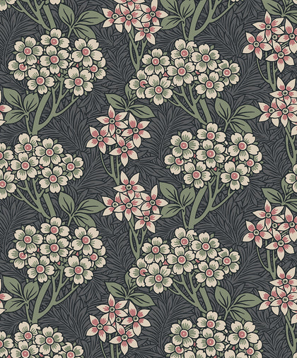 Floral Vine Vintage Floral - Smoke & Laurel Green | Architectural Wallcoverings