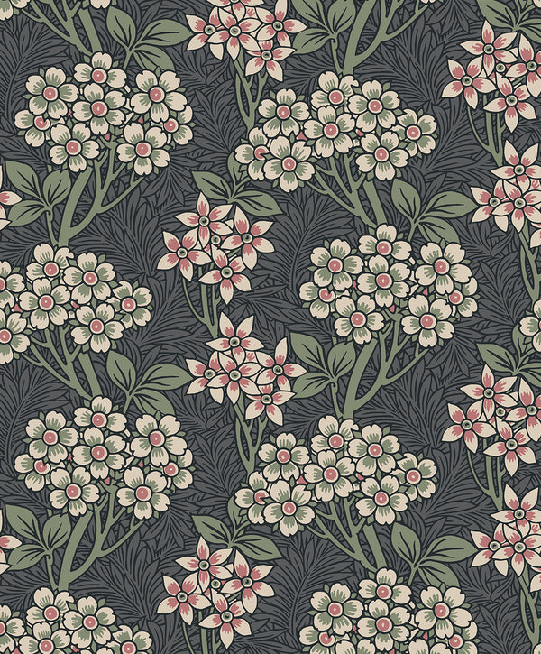 Floral Vine Vintage Floral - Smoke & Laurel Green | Architectural Wallcoverings