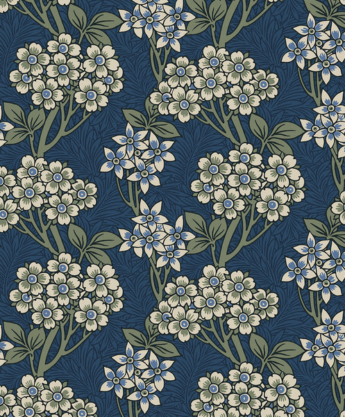 Malibu Floral Vine Wallpaper - Vintage Floral - Blue Jay & Sage | Malibu Wallpaper