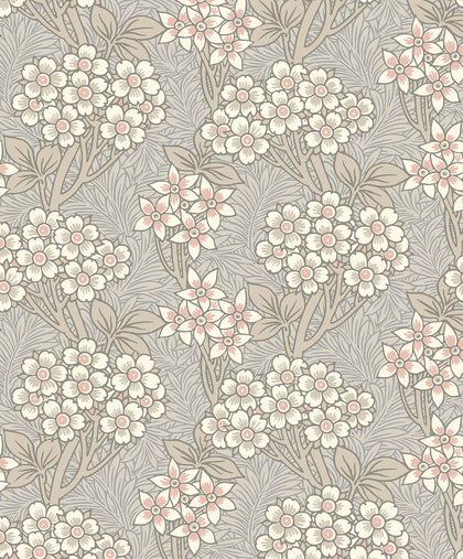 Floral Vine Vintage Floral - Daydream Grey & Rose Petal | Architectural Wallcoverings