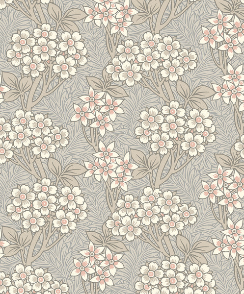 Malibu Floral Vine Wallpaper - Vintage Floral - Daydream Grey & Rose Petal | Malibu Wallpaper
