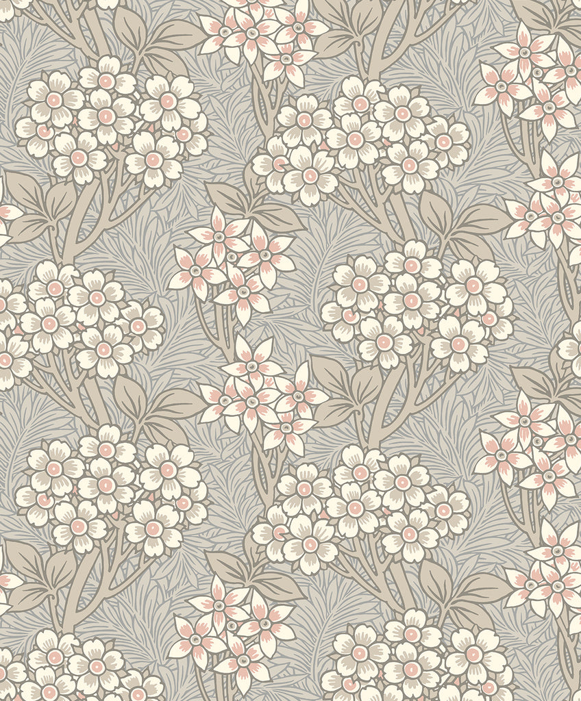 Malibu Floral Vine Wallpaper - Vintage Floral - Daydream Grey & Rose Petal | Malibu Wallpaper
