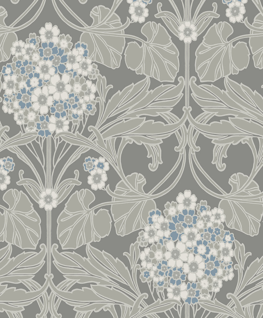 Malibu Floral Hydrangea Wallpaper - Vintage Floral - Daydream Grey & Carolina Blue | Malibu Wallpaper