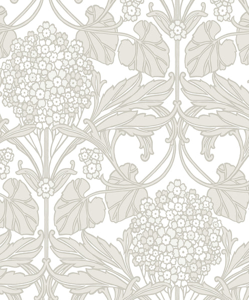 Malibu Floral Hydrangea Wallpaper - Vintage Floral - Pale Oak & Pearl | Malibu Wallpaper