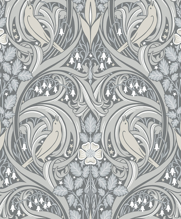 Bird Scroll Vintage Botanical - Argos Grey & Linen | Architectural Wallcoverings