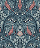 Malibu Bird Scroll Wallpaper - Vintage Botanical - Aegean Teal & Coral | Malibu Wallpaper