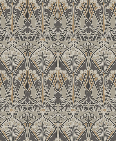 Dragonfly Damask Vintage Damask - Bronze & Smoke | Architectural Wallcoverings