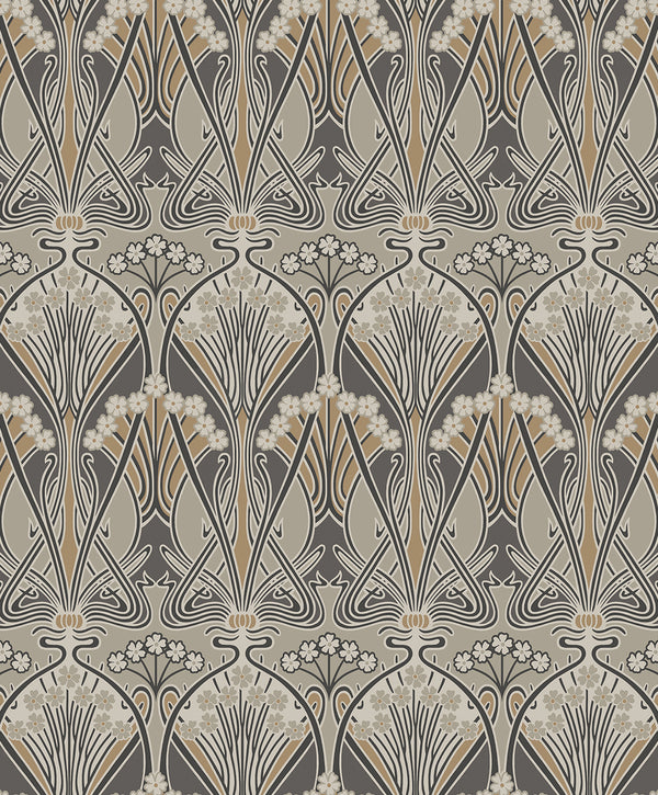 Dragonfly Damask Vintage Damask - Bronze & Smoke | Architectural Wallcoverings