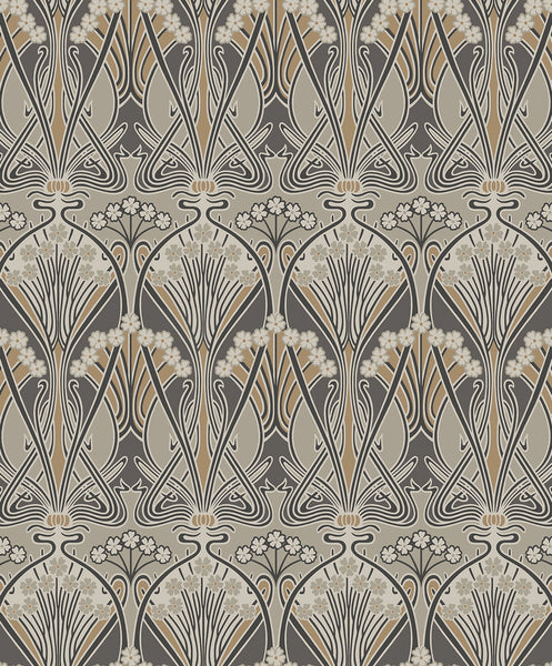 Malibu Dragonfly Damask Wallpaper - Vintage Damask - Bronze & Smoke | Malibu Wallpaper