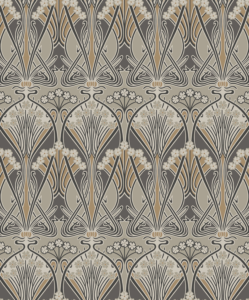 Malibu Dragonfly Damask Wallpaper - Vintage Damask - Bronze & Smoke | Malibu Wallpaper