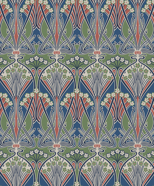 Malibu Dragonfly Damask Wallpaper - Vintage Damask - Mauve & Sage | Malibu Wallpaper