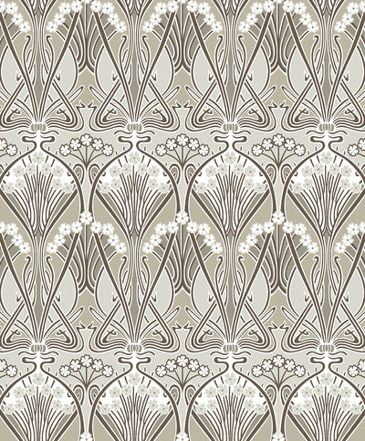 Dragonfly Damask Vintage Damask - Warm Pewter | Architectural Wallcoverings