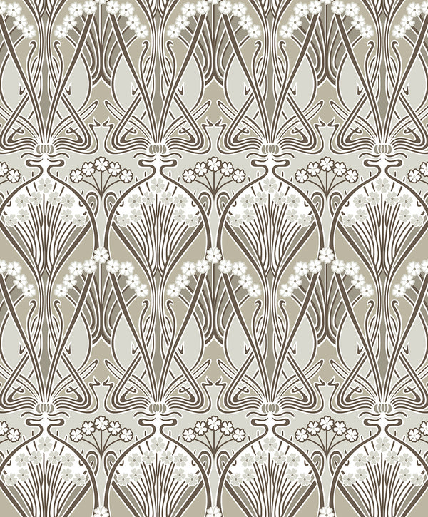 Dragonfly Damask Vintage Damask - Warm Pewter | Architectural Wallcoverings