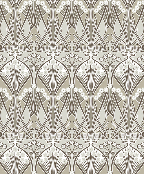Malibu Dragonfly Damask Wallpaper - Vintage Damask - Warm Pewter | Malibu Wallpaper