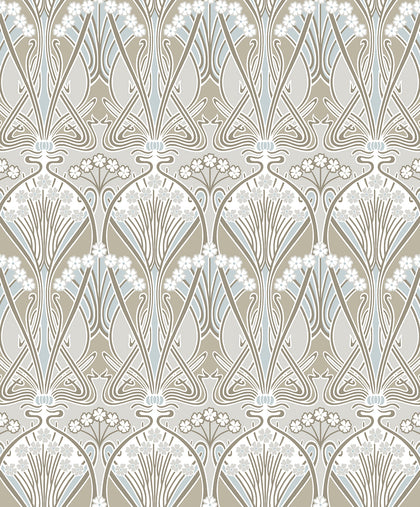 Dragonfly Damask Vintage Damask - Soft Taupe & Blue Mist | Architectural Wallcoverings