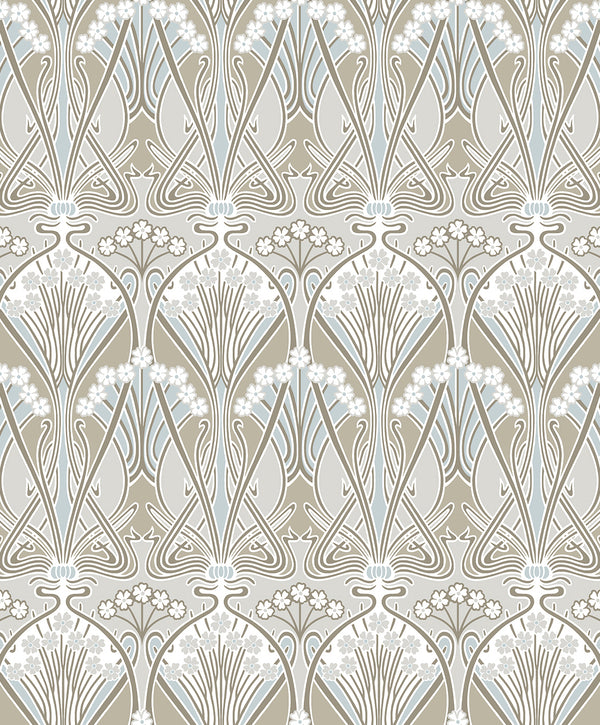 Dragonfly Damask Vintage Damask - Soft Taupe & Blue Mist | Architectural Wallcoverings