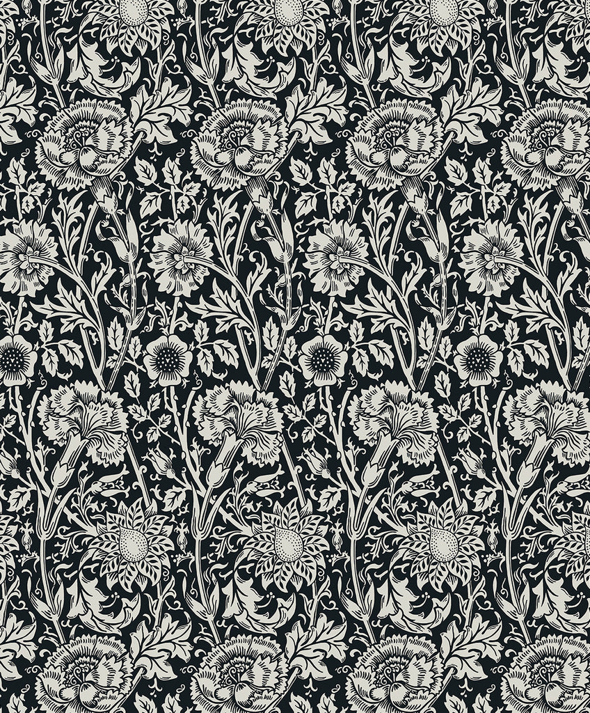 Malibu Tonal Floral Trail Wallpaper - Vintage Floral - Ebony | Malibu Wallpaper