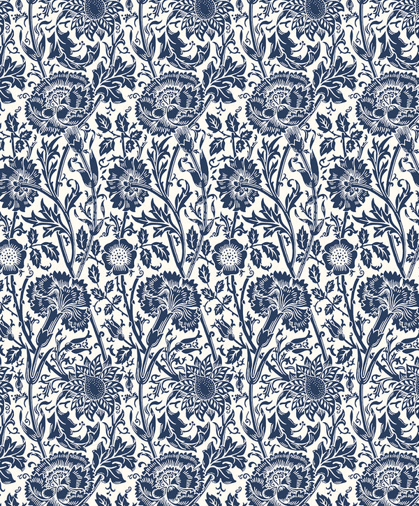 Tonal Floral Trail Vintage Floral - Navy Blue | Architectural Wallcoverings