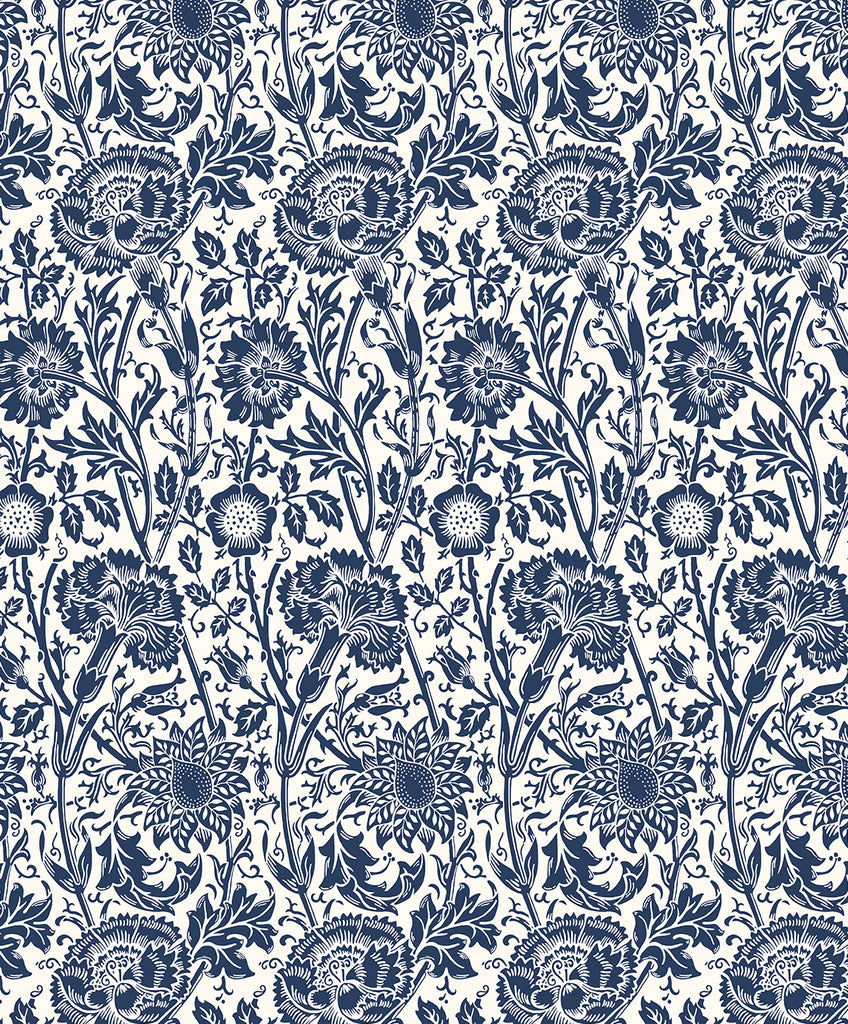 Malibu Tonal Floral Trail Wallpaper - Vintage Floral - Navy Blue | Malibu Wallpaper