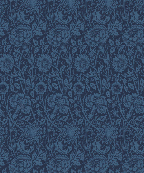 Malibu Tonal Floral Trail Wallpaper - Vintage Floral - Marine Blue | Malibu Wallpaper