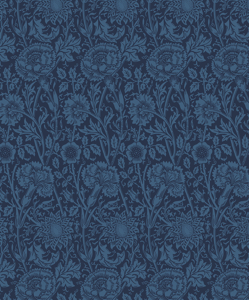 Malibu Tonal Floral Trail Wallpaper - Vintage Floral - Marine Blue | Malibu Wallpaper