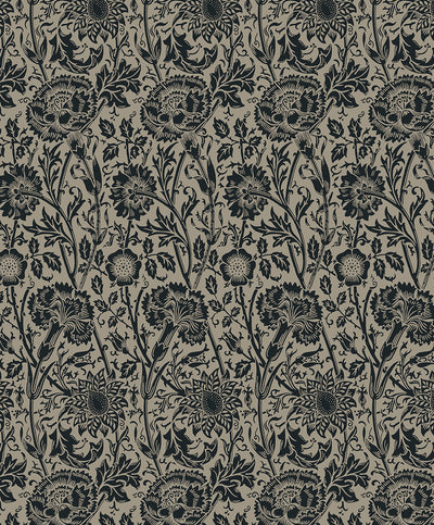 Tonal Floral Trail Vintage Floral - Taupe & Ebony | Architectural Wallcoverings