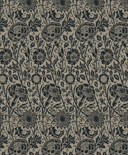 Tonal Floral Trail Vintage Floral - Taupe & Ebony | Architectural Wallcoverings