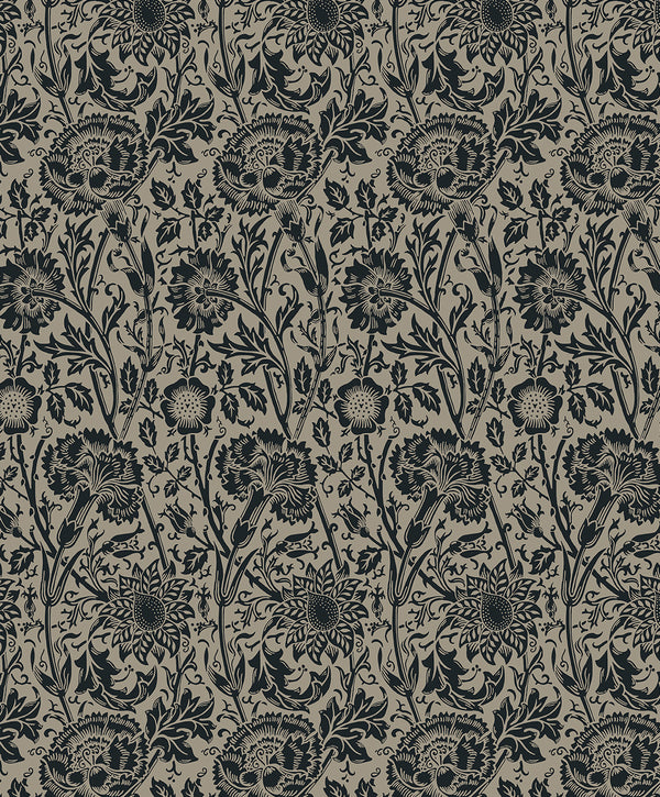 Tonal Floral Trail Vintage Floral - Taupe & Ebony | Architectural Wallcoverings