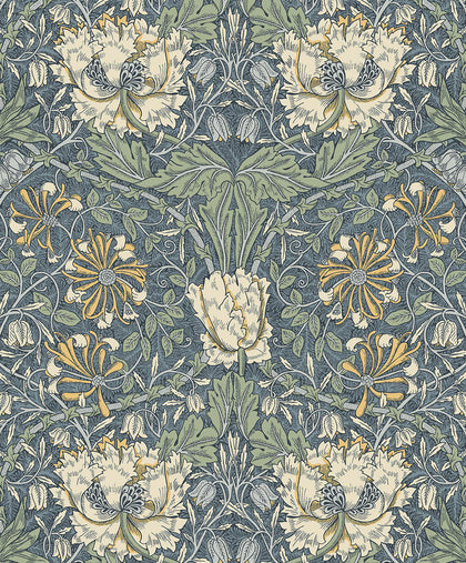 Ogee Flora Vintage Floral - Blue Lake & French Vanilla | Architectural Wallcoverings