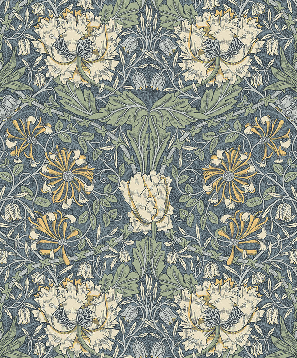 Ogee Flora Vintage Floral - Blue Lake & French Vanilla | Architectural Wallcoverings