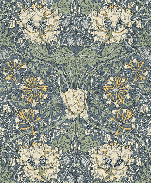 Malibu Ogee Flora Wallpaper - Vintage Floral - Blue Lake & French Vanilla | Malibu Wallpaper