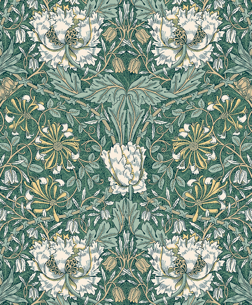 Malibu Ogee Flora Wallpaper - Vintage Floral - Everglades & Buttercup | Malibu Wallpaper