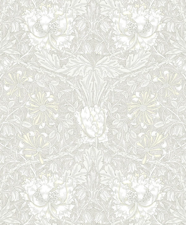 Ogee Flora Vintage Floral - Swiss Coffee & Light Grey | Architectural Wallcoverings