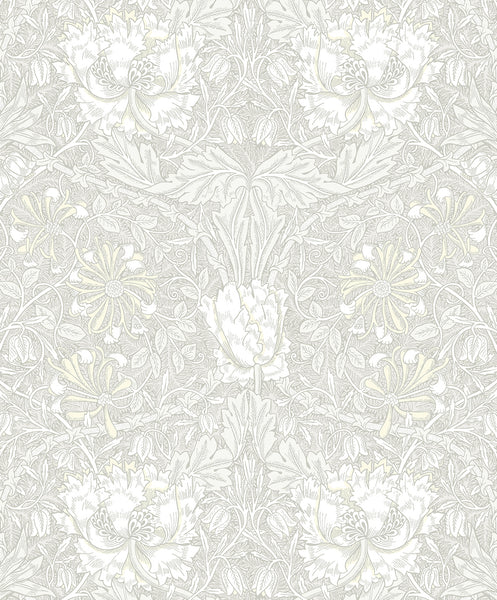 Malibu Ogee Flora Wallpaper - Vintage Floral - Swiss Coffee & Light Grey | Malibu Wallpaper