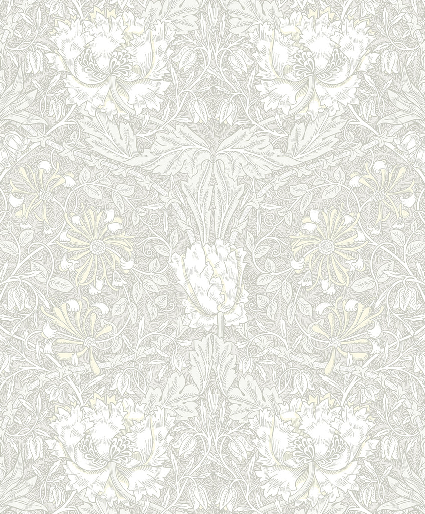 Malibu Ogee Flora Wallpaper - Vintage Floral - Swiss Coffee & Light Grey | Malibu Wallpaper