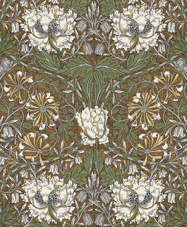 Ogee Flora Vintage Floral - Dijon & Sage | Architectural Wallcoverings