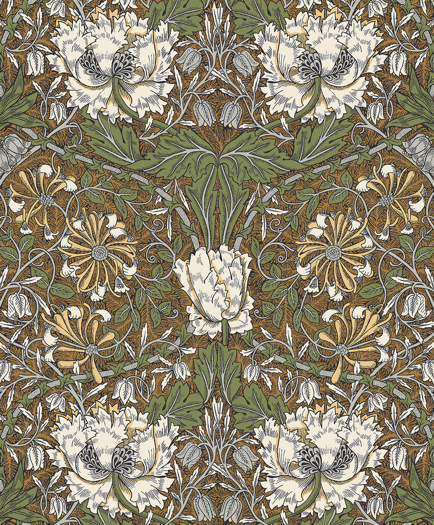 Malibu Ogee Flora Wallpaper - Vintage Floral - Dijon & Sage | Malibu Wallpaper