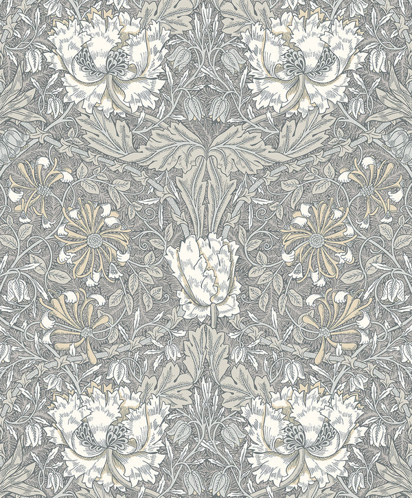 Ogee Flora Vintage Floral - Stone Grey & Desert Sand | Architectural Wallcoverings